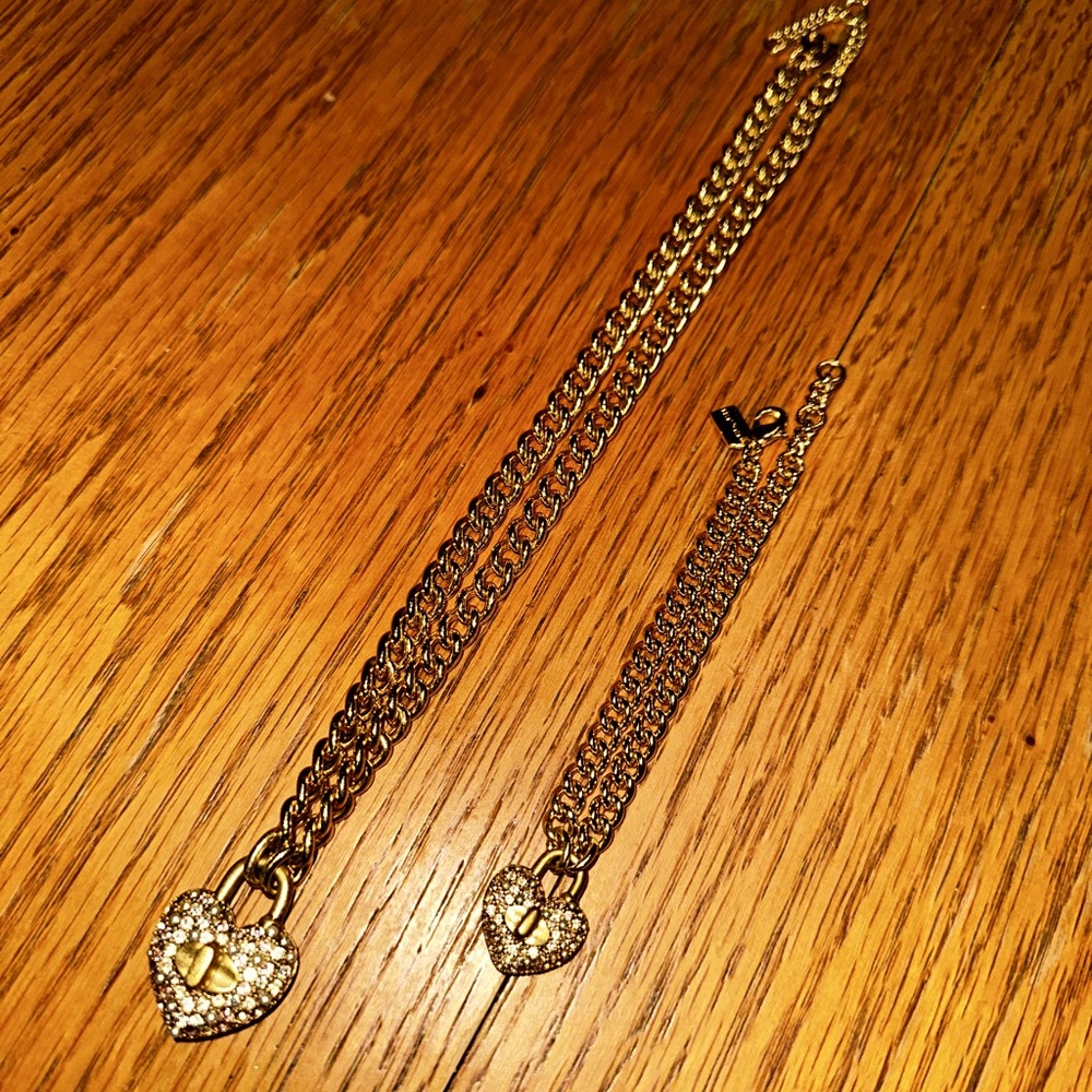 COACH Heart Turnlock Pavé Chain Link Necklace